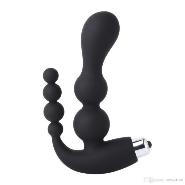 Anal Vagina Black Double Thrust Beaded Vibrator Anal Butt Plug 2